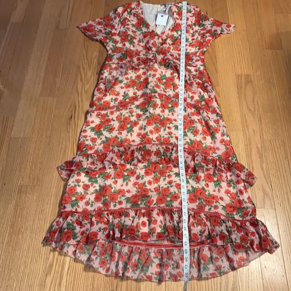 Hope & Ivy Liberty Fabric Tiered Frill Midi Dress Poppy Print in Red 16 - Picture 10 of 13